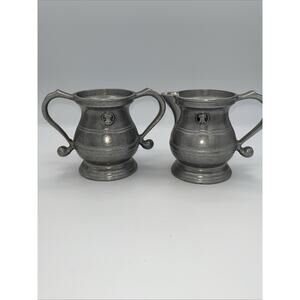Vtg Wilton Armetale RWP Pewter Creamer & Sugar Set Plough Tavern Colonial